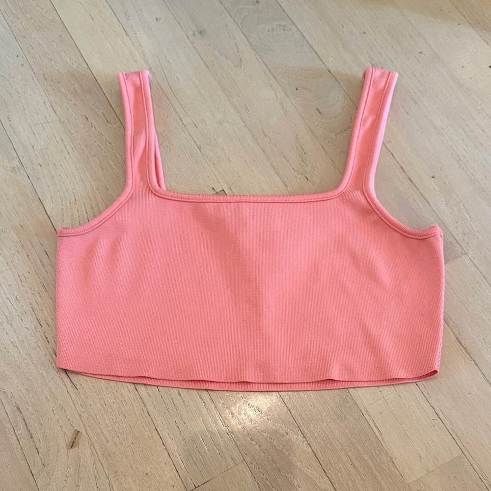 Square Neck Crop Tank Top in Coral Pink